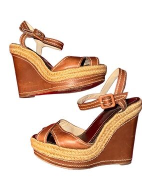Christian Louboutin Brown Leather Almeria 120 Espadrille Wedges